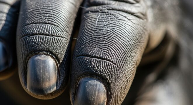 Extreme Close-up of Gorilla Fingers Showing Detailed Fingerprints and Nails, Macro View of Primate Hand Anatomy