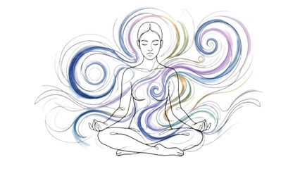 Continuous One Line Human Silhouette with Flowing Energy Curves – Emotional Energy and Sensory Awareness Concept Line Art © Deshan