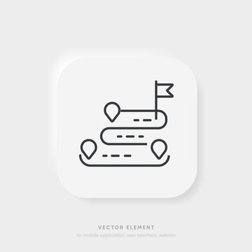 Minimal training program icon with route map. location pins and flag for learning path. course plan. education journey. coaching. progress and web interface vector design	