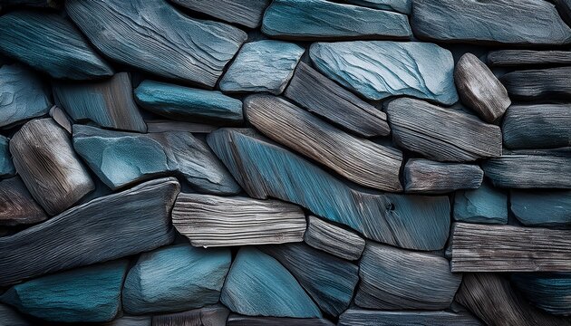 Closeup Of Textured Bedrock Wall With Wood Grain Patterns And Dark Icy Tones