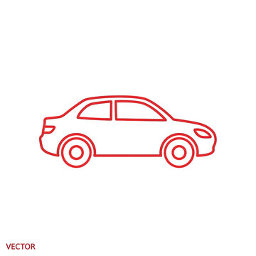 Red Dotted Outline of a Modern Sedan Vehicle Profile