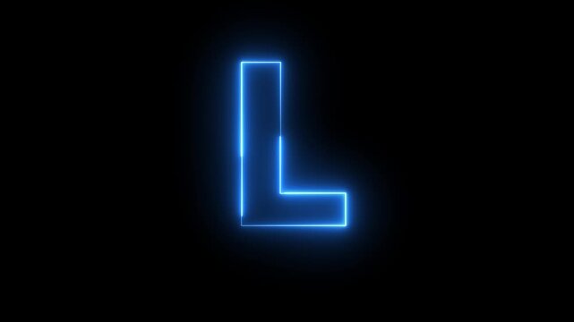 Glowing neon blue color English Capital letter L text icon animation education alphabet world smooth character effect sign symbol on black background