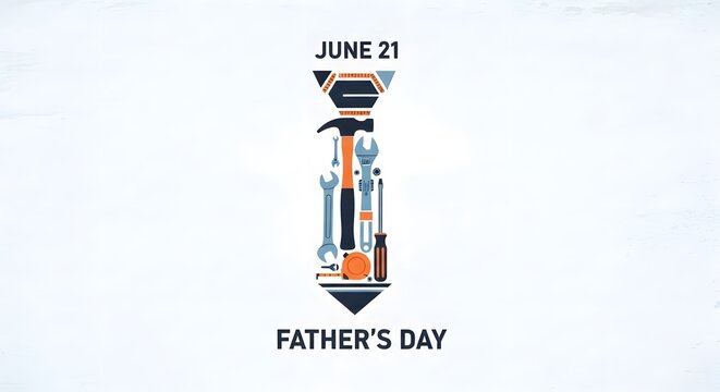 Father's Day Graphic Vector Elements Arranged in Necktie Shape with Tools on White Background