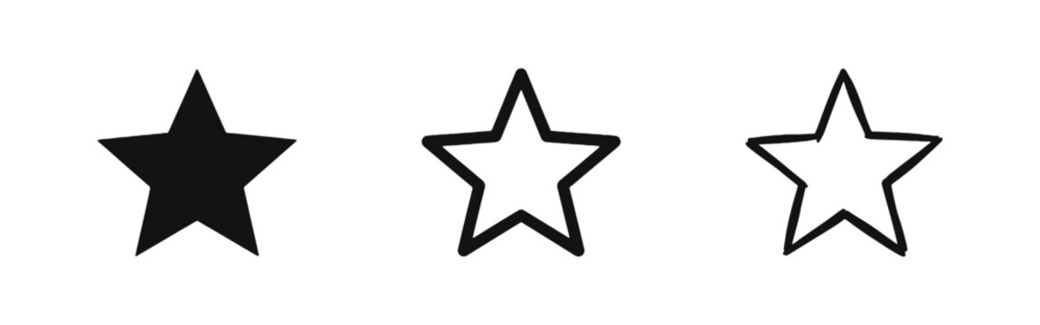 Five Pointed Star Icon Set, Rating and Favorite Favorite Symbols in Three Styles