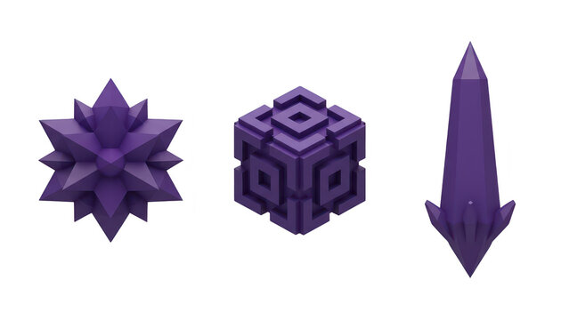 Three Purple Geometric Abstract Objects 3d Render