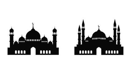 Mosque Building Silhouettes On White Background Silhouette © Md