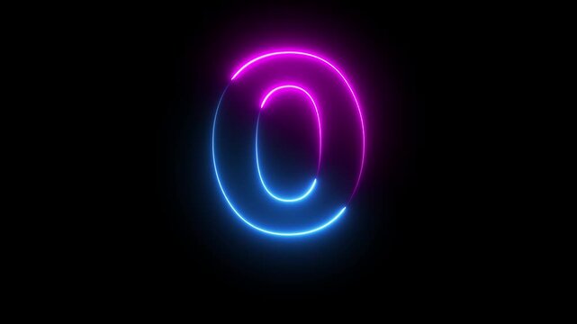 Glowing neon pink and blue color English Capital letter O text icon animation education alphabet world smooth character effect sign symbol on black background