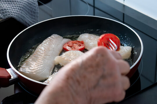 Pan fried white fish, healthy food, omega 3 and protein