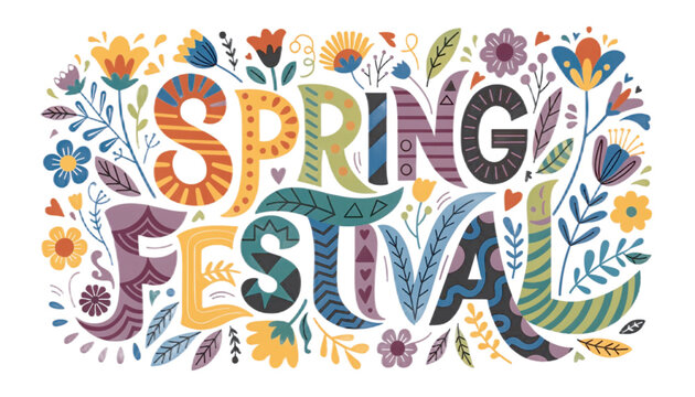 Spring Festival floral typography EPS vector transparent background