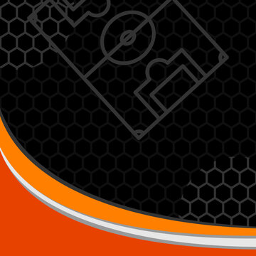 Abstract Soccer Pitch Background with Orange Wave and Black Hexagons. Soccer Template design, Football banner, Sport layout design, Soccer Football vector background