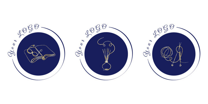 Three elegant golden line art logos are presented on a white background.
