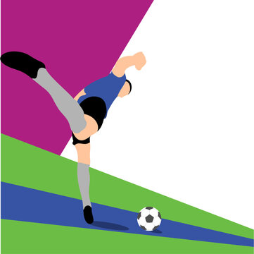 Soccer Athlete Kicking Ball Flat Vector Graphic Illustration. Soccer Template design, Football banner, Sport layout design, Soccer Football vector background