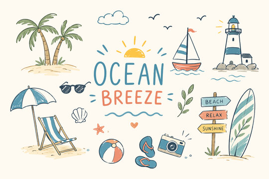 ocean breeze summer doodle set
