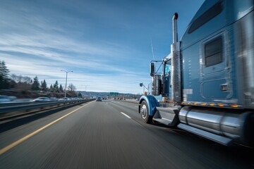 Naklejka premium Freight transport on the highway with motion and bright daylight