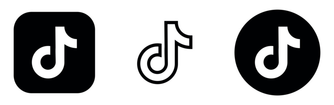 Set of Tik tok social media icons with creative distorted jagged edges and rough grunge effect isolated on white background vector illustration