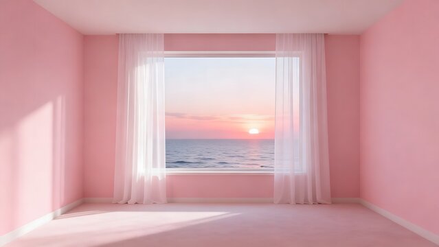 Pink room with ocean sunset view