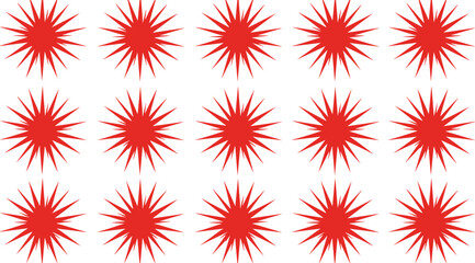 Red Starburst Sticker Vector Set with Multi Pointed Sunburst Shapes and Spiky Blank Price Tag Promotion Badges for Retail Sale Labels © MstRoksana