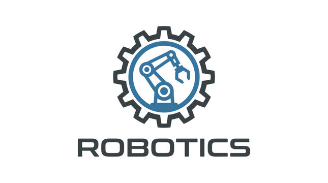 Robotics Industry Gear and Robotic Arm Logo.