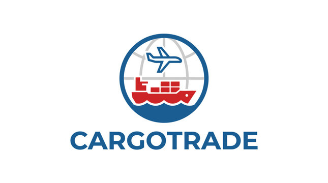 Cargo Trade Logo with Ship and Airplane.