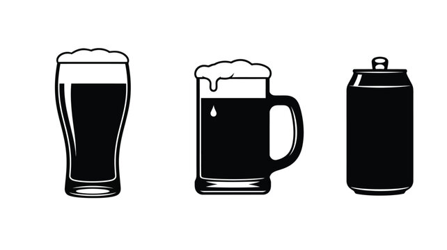 Drinks glass stein and can silhouette on a white background