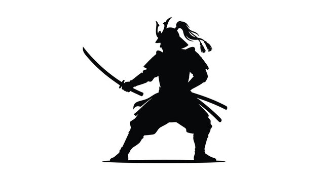 samurai warrior silhouette black white background sword armor helmet figure combat history japan culture art design