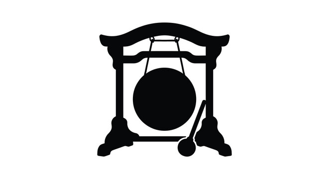 gong on stand silhouette percussion instrument music sound black white background outline shape simple minimalist graphic