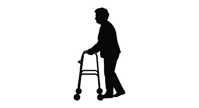 elderly woman walking with walker silhouette mobility aid support healthcare senior retirement ageing disability independence medical