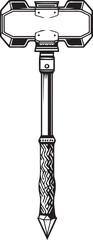 Obraz premium A stylized illustration of a heavy, ornate war hammer with a textured grip and a pointed pommel, rendered in a stark black and white graphic style.
