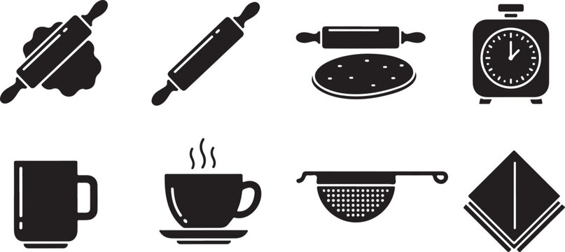 Baking icons, kitchen tools, cooking symbols, black vector graphics isolated PNG with Transparent Background