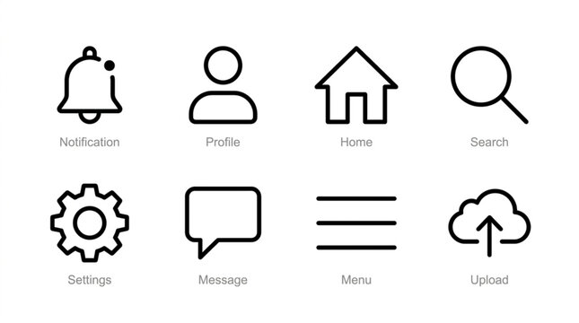 Mobile app interface icons set.