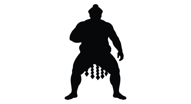 sumo wrestler silhouette black white background athlete sport figure strong stance traditional japanese culture competition activity