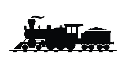 steam locomotive silhouette train engine railroad transportation vehicle travel history industrial black white background icon graphic © Sumon