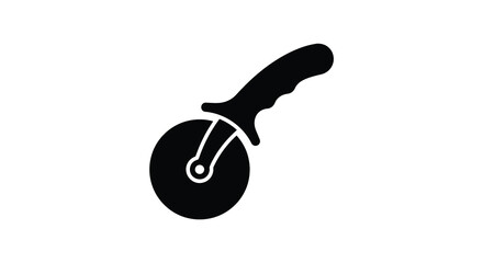 pizza cutter silhouette on white background tool kitchen food slice wheel handle black icon graphic simple