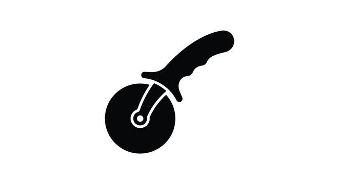 pizza cutter silhouette on white background tool kitchen food slice wheel handle black icon graphic simple