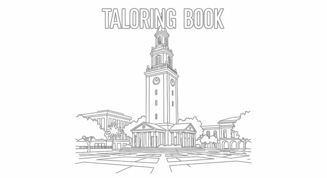 Detailed line drawing of iconic clock tower building.