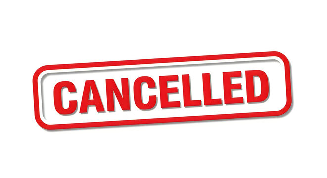 A bold red stamp with the word canceled in all capital letters, signifying the nullification of a document, event or process with a striking visual impact