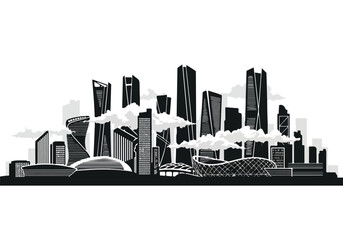 Obraz premium Modern city skyline with sleek skyscrapers and urban landscape in black and white