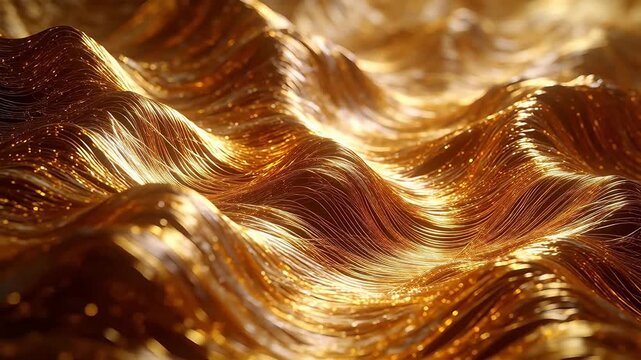 Golden wavy abstract lines forming fluid patterns with light and shadow