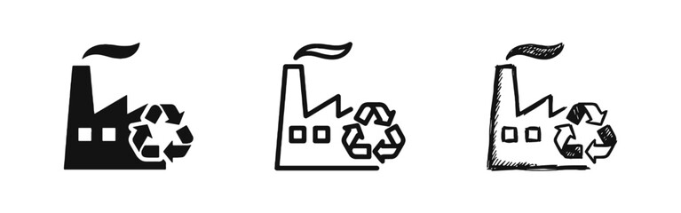 Fototapeta premium Green Factory and Sustainable Manufacturing Icon Set with Recycle Symbol