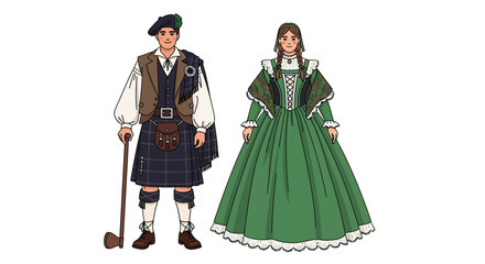 Obraz premium Traditional Scottish couple in formal attire