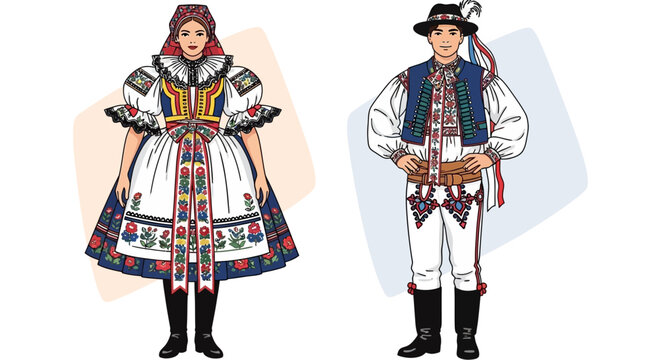 Traditional Czech Folk Costumes for Man and Woman
