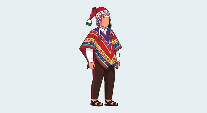 Colorful Latin American boy in traditional poncho and sombrero