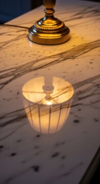 Elegant Table Lamp Illuminating a Marble Surface with Warm Glow.