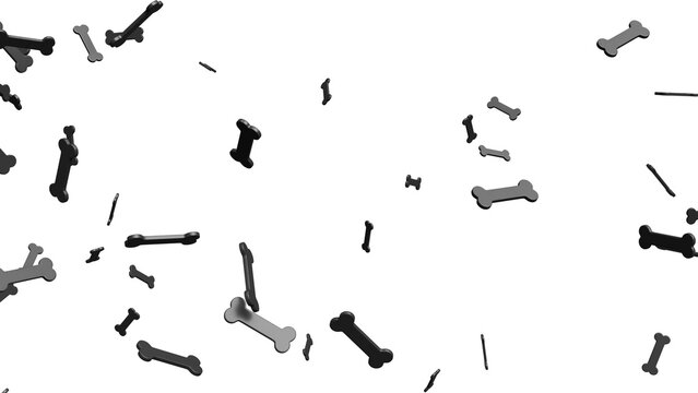 Abstract Floating White Bones on Black Background