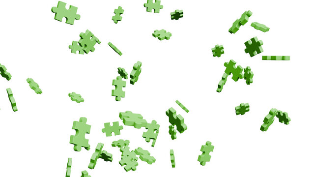 Falling Green Puzzle Pieces on Black Background