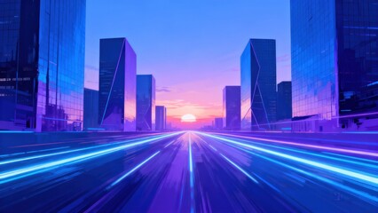 Fototapeta premium Futuristic cityscape with neon lights