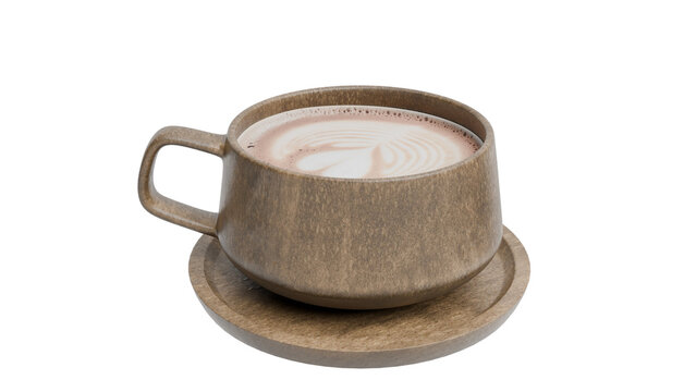 Wooden Cup of Cappuccino on Black Background