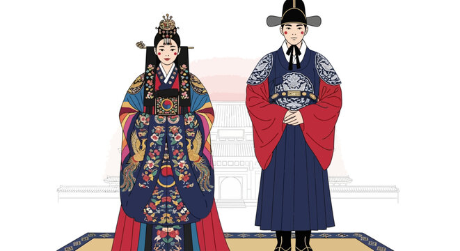 Traditional Korean Couple Hanbok Illustration