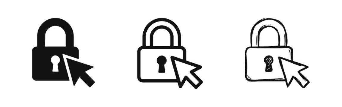 Cyber Security Padlock with Mouse Cursor Click Access Icon