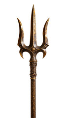 Isolated ornate antique bronze trident with intricate carvings, a mythical ancient weapon or symbol © Cian
